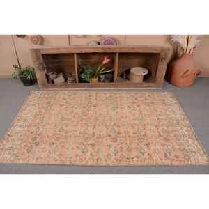 Alfombra de área de lana turca vintage de 39x68 pies, diseño rectangular de retazos azul y beige, grosor de 10mm para respaldo de látex de cabecera - Product Image 4