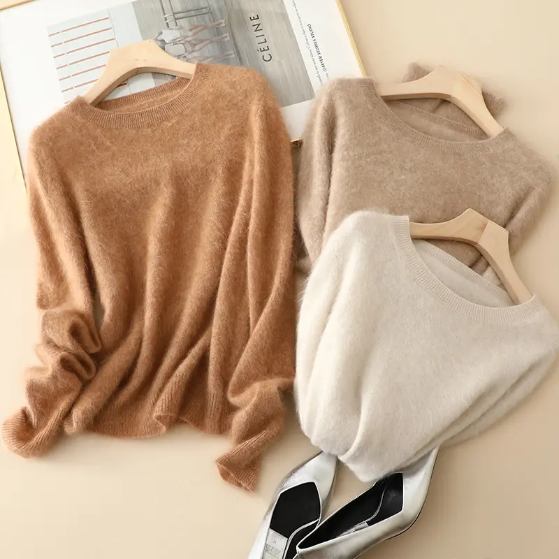 New Arrival Small MOQ Fashion 100% Cashmere Sweater Solid Color Knitted Tops Pullover