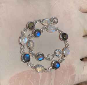 Bracelet en labradorite et pierre de lune, argent sterling 925, pierres précieuses, fait main, bijoux uniques et tendance, cadeau pour femmes et hommes - Product Image 4