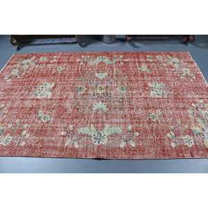 Tapis de 5,1 x 8,2 pieds, tapis turc vintage, tapis abstrait rouge et blanc - Product Image 3