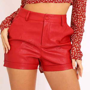 Hot Sale New Fashion Women's Mid Waist Breathable <b>Leather</b> <b>Shorts</b> Plus Size Fitness Wear Pocket Elastic Waist Custom Logo Private - Product Image 2