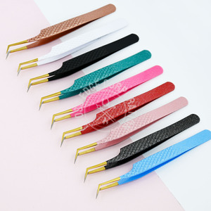 New Arrival Eyelash Tweezers 45 Degree Fiber Tip Diamond Grip Eyelash Extension Tweezers Stainless Volume Lash Tweezers Custom - Product Image 3