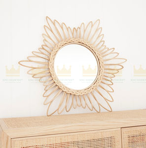 Top Vente Moderne Boho Décor Soleil Mur Miroir À La Main En Rotin Naturel Personnalisable Forme pour La Décoration De La Maison - Product Image 3