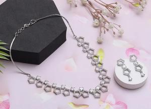 Indian Premium Quality White Sparkling <b>Silver</b> Radiance American Zirconia Diamond <b>Silver</b> <b>Plated</b> Elegant Fashion Jewelry Sets - Product Image 4