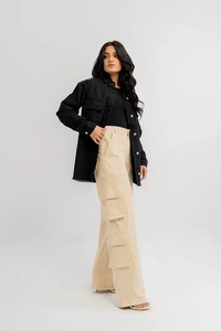 Chaqueta vaquera de algodón 100% para mujer, pantalones vaqueros lavados de Color sólido informales para primavera y otoño, prendas de vestir ajustadas, chaquetas, técnicas teñidas lisas - Product Image 4