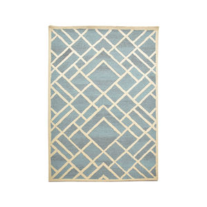Modern <b>Abstract</b> Geometric Asymmetrical Maze Hand Tufted Woolen Carpet Linear Plaid Patchwork Blue and Beige Area <b>Rug</b> - Product Image 5