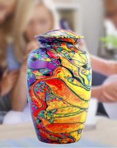 Urna de impresión moderna Cremación colorida para cenizas Arte Urna para adultos Urna de tinte de corbata conmemorativa única con bolsa de terciopelo - Product Image 4