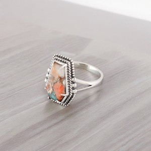 Anillo de Boda de Plata de Ley 925 con Turquesa Natural Engastada en Bisel, Estilo Bohemio, Hecho a Mano, para Mujer - Product Image 1