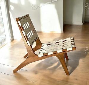 Handcrafted Modern Style Natural Wood Leisure <b>Chair</b> with Solid Wood Legs Woven for Living Room Study Room Balcony Courtyard Use - Product Image 1