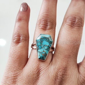 Anillo para Mujer de Plata de Ley 925 Hecho a Mano con Turquesa Azul Natural en Forma de Ataúd, Gema del Mes de Nacimiento de Diciembre, Regalo de Aniversario - Product Image 4