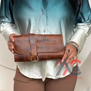 Bolsas enrollables de herramientas de cuero genuino de grano completo hechas a mano, bolsa enrollable de herramientas de cuero, caja de herramientas de alta resistencia, almacenamiento de garaje - Product Image 1