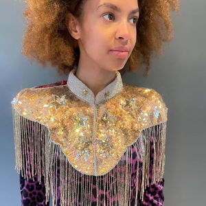 Elegante capa burlesca con hebras de cuentas lentejuelas hermosa silueta recta sujeta el cuello envoltura festiva para ocasiones de Club - Product Image 1