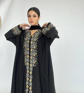 Abaya en soie indienne à manches longues, anti-plis, faite à la main par des designers, best-seller 2024, pour adultes, vêtements musulmans traditionnels - Product Image 3