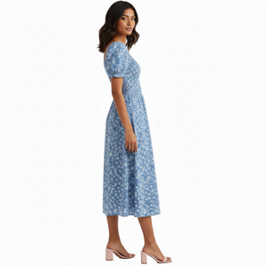 Vestido Maxi de Verano para Mujer Unity Luxure, Verde, con Estampado Floral, Volantes, Casual, Elegante, con Hombros Abullonados y Manga Corta - Product Image 3