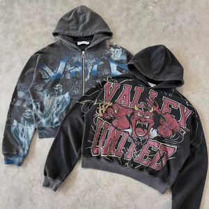 Sweat à capuche streetwear vintage en molleton bouclette délavé à l'acide pour homme, personnalisé OEM, 400-500 g/m², 100 % coton, avec fermeture éclair, broderie et logo 3D - Product Image 1