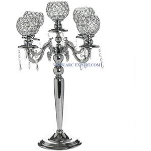 Candélabre en acier inoxydable poli miroir métallique Table Ware Vintage Daignant métal et cristal intérieur usage domestique éclaircissant - Product Image 1