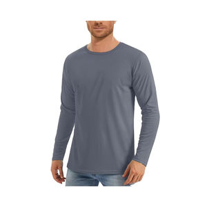 คอลเลคชั่นฤดูใบไม้ผลิฤดูร้อน2025สำหรับผู้ชายเสื้อคอกลมแขนยาวแบบสวมหัวระบายอากาศได้ดีป้องกันรังสียูวีสีพื้นถักแบบลำลอง - Product Image 6