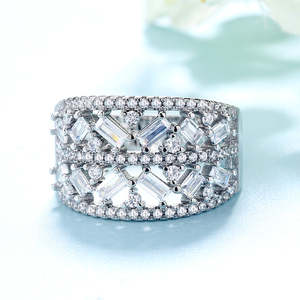 14K White Gold Plated Geometric Floral <b>Ring</b> with <b>Crystals</b> Elegant <b>Crystal</b> <b>Rings</b> - Product Image 2