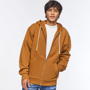 เสื้อฮู้ดแบบซิปรูดสำหรับผู้ชายวัสดุผ้าฝ้าย100% น้ำหนักเบาแห้งเร็วพิมพ์โลโก้ตามสั่งสีล้วนแขนยาวเต็มตัว - Product Image 1