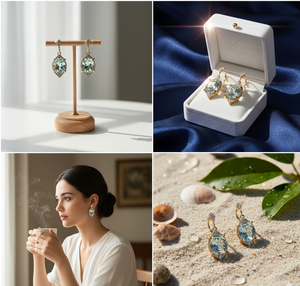 Pendientes de gota chapados en oro de 18 quilates de Plata de Ley 925 de lujo con piedra preciosa de Topacio azul cielo para mujeres y niñas - Product Image 3