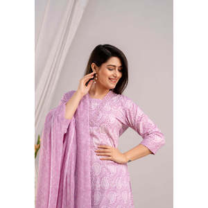 Conjunto de Anarkali Choli con estampado Paisley color lavanda para mujer india, con dupatta y pantalones - Product Image 4