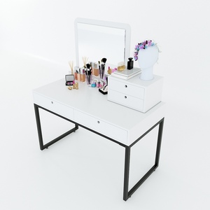 Cómoda Moderna BTD68043 con 2 Cajones, Madera de Caucho y Roble MDF, Patas de Hierro y Tapa de Vidrio, Diseño de Muebles Antiguos para Dormitorio - Product Image 3