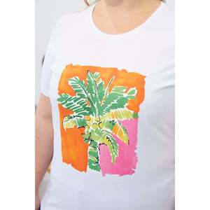 Camiseta de Manga Corta Blanca Estampada para Mujer Talla Grande RMG, Top Informal Cómodo de Mezcla de Algodón Tejido para Uso Diario - Product Image 3