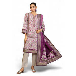 Conjunto de 3 Piezas WNS-52069, Salwar Kameez de Algodón Khaddar Estampado, Vestido Pakistaní para Festivales con Dupatta, Ropa Festiva India - Product Image 6