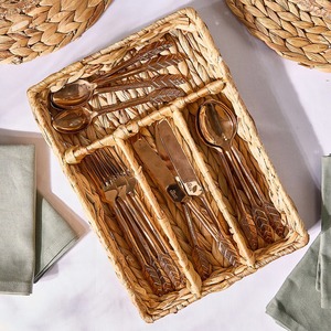 Bandejas organizadoras de utensilios de jacinto de agua, económicas, accesorios para cajones de cocina, bandeja compartimentada para cubiertos - Product Image 4