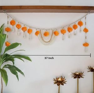 Divyakosh truyền thống 37 inch Cửa Treo bandhanwar handmade Cúc Vạn Thọ hoa với <span class=keywords><strong>moti</strong></span> toran cho trang trí nội thất cho Diwali - Product Image 4