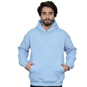Felpa con cappuccio blu chiaro per uomo in pile di cotone con cappuccio Casual Streetwear pronto a non spedire alcuna tariffa con consegna rapida - Product Image 1