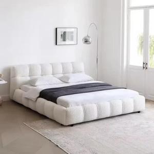 Cadre <span class=keywords><strong>de</strong></span> <span class=keywords><strong>lit</strong></span> en velours Teddy crème français <span class=keywords><strong>de</strong></span> luxe, taille King Queen, <span class=keywords><strong>lit</strong></span> plateforme moderne, fabrication directe OEM ODM - Product Image 1