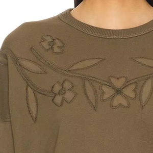 Sudadera de cuello redondo de punto de algodón 100% para mujer, bordado de logotipo personalizado, antiarrugas, longitud Regular, Invierno/otoño - Product Image 3