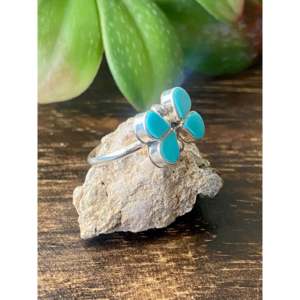 <strong>Swain</strong> Charlie Fashionable Adjustable Butterfly Ring Turquoise and Sterling Silver with Bezel Setting Size 6.75 Perfect Gift - Product Image 3