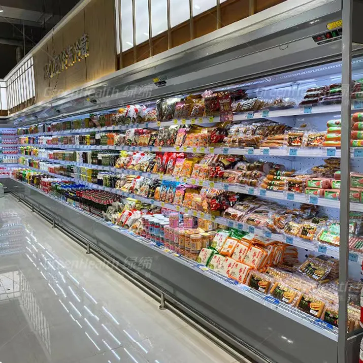 Peralatan kulkas Supermarket Volume besar Display pendingin terbuka dengan sistem terpasang atau jarak jauh
