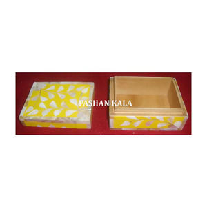 Boîte à bijoux en nacre indienne jaune, incrustée d'os, faite à la main, boîtes à bijoux en nacre naturelle - Product Image 1