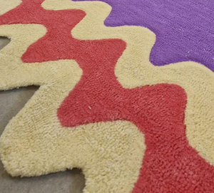 Alfombra de Lana Hecha a Mano con Forma Irregular, Color Morado, Rojo y Beige, para Dormitorio o Sala de Estar, 5x7, 5x8, 6x9, 8x10, 9x12 - Product Image 3
