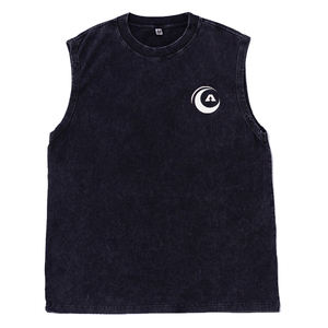 Débardeur de gymnastique pour hommes surdimensionné avec emmanchures 100% coton Fitness Vest Breathable Casual Style Acid Wash Embroidery - Product Image 1