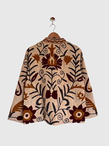Veste en lin brodée florale, col mandarin, manches longues, manches lanternes, grande taille, style Prairie Chic, vêtements d'automne pour femmes - Product Image 2