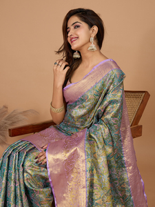 Presentación transpirable 100% acrílico KANJIVARAM Sarees Semi Silk Jari Weaved Rich Pallu para todos los colores para grandes bodas indias - Product Image 3