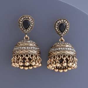 Trendy Fashion Women's Black Stone Bell Shape Drop Earrings Zinc Alloy 21g Party Occasion 178744 - Product Image 1