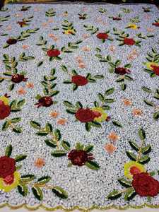 Tissu brodé floral perlé |   Tissu en filet à paillettes de luxe pour vêtements de mariée et de soirée - Product Image 3