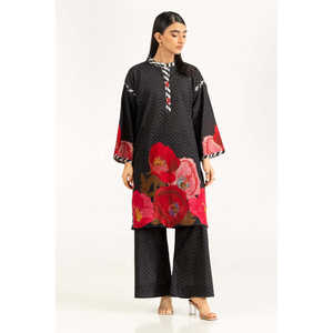 ชุดเซ็ตเสื้อผ้าลำลองสีดำพิมพ์ลายผ้าแคมบริคสำหรับผู้หญิง ไซส์ XXS/XS ผ้าเครปสำหรับฤดูใบไม้ผลิ/ฤดูร้อน ชุดสองชิ้นพร้อมเสื้อดีไซน์สวย - Product Image 3