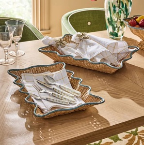 ตะกร้าหวายสานใส่ขนมปังทรงสี่เหลี่ยมผืนผ้าตะกร้าสานแบบชนบทสำหรับใส่อาหารเช้าและของตกแต่งบ้าน - Product Image 1