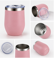 Gobelet à vin isotherme en acier inoxydable de 12 oz avec logo personnalisé, revêtement en poudre, forme d'œuf, tasse thermique, mug à café avec couvercle