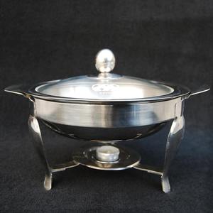 Casserole élégante en acier inoxydable avec couvercle en verre et support pour bougie chauffe-plat, parfaite pour servir le curry, le riz et la sauce, en provenance d'Inde - Product Image 1