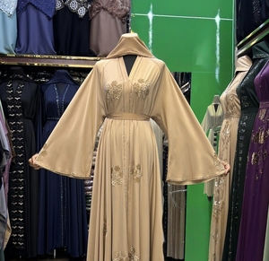 Best Selling Kaftan Abaya Handmade Turkish Floor Length Long Sleeve V Neck Polyester Regular Fit Casual Evening Party Flared - Product Image 1