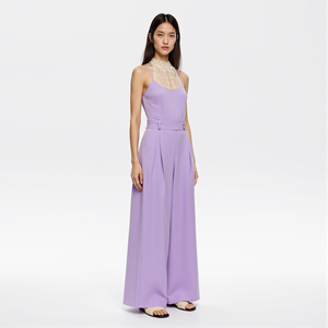 2026 Custom Summer Fashion Chic One Piece High Waist Sleeveless Halter Lace Purple <strong>Jumpsuit</strong> for Women - Product Image 4