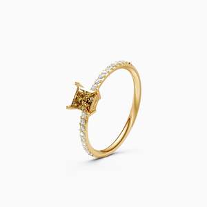Trendy Yellow Topaz Princess Lab Grown Diamond <b>Dainty</b> <b>Ring</b> Featuring 0.13 Ct Round | In 9K Yellow White And Rose Gold - Product Image 2