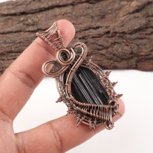 Vintage Style <b>Black</b> Tourmaline Fashion Pendant Charm Oval Cut Gemstone Silver Plated Copper Wire <b>Wrapped</b> Bridal Party Wear - Product Image 2
